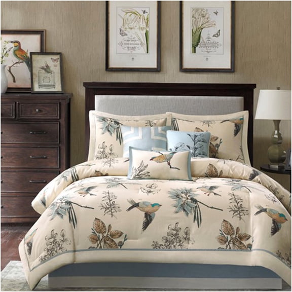 JERFIT Queen 7-Piece Printed Comforter Set, Multicolor Cotton Bedding with Bed Skirt & Decorative Pillows, OEKO-TEX Certified