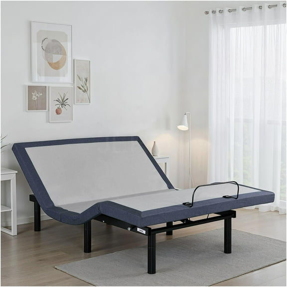 JERFIT Queen Adjustable Bed Base, Bluetooth Wireless Remote, Head/Foot Position, 1-Programmable Memory, 850lbs Weight Capacity, Steel Frame, Blue-Gray