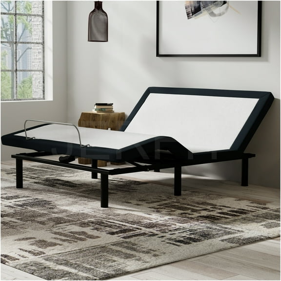 JERFIT Queen Adjustable Bed Base with Massage, Zero Gravity, USB Chargers Wireless Remote, White Charcoal