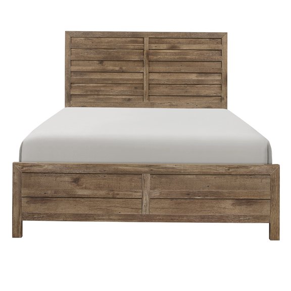 JERFIT Queen Bed Frame, Weathered Pine Brown Modern Rustic Farmhouse Bedroom Furniture with Headboard Footboard