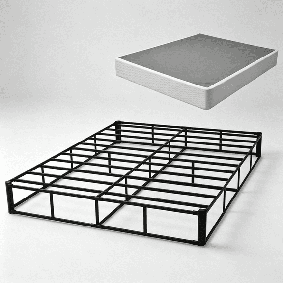 JERFIT Queen Box Spring Foundation with Removable Washable Cover, Heavy Duty Metal Bed Frame for Mattress Support, Easy Assembly, White Gray