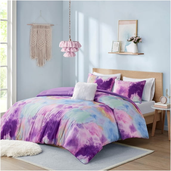 JERFIT Queen Full Watercolor Tie Dye Comforter Set, Hypoallergenic Microfiber Bedding with Decorative Pillow, Multicolor Bohemian Style