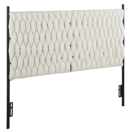 JERFIT Queen Headboard, Black Metal & Cream Sherpa,