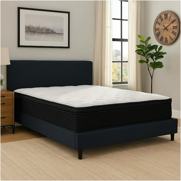 JERFIT Queen Hybrid Mattress, 13 Inch Plush Pillow Top, Cooling Gel Memory Foam Pocketed Coil Innerspring, Medium Firm, Pressure Relief