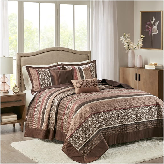 JERFIT Queen Size 5-Piece Reversible Jacquard Bedspread Set with Decorative Pillows, Red Cotton Blend, Luxury Traditional Design, Machine Washable