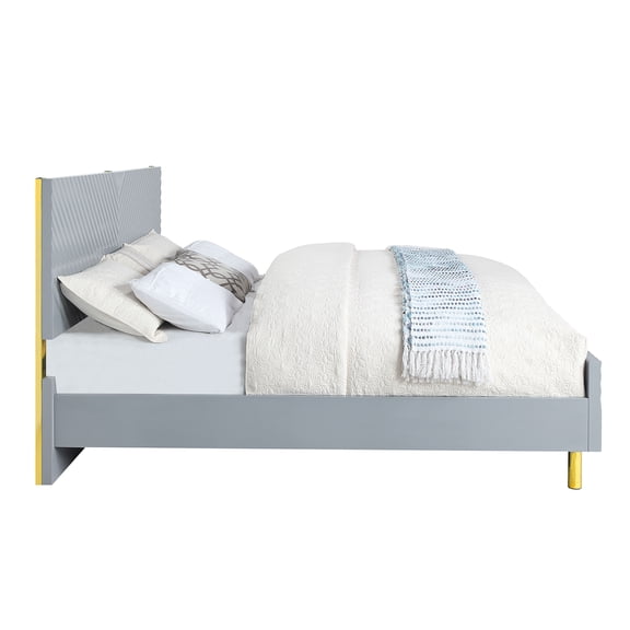 JERFIT Queen Size Bed Frame with High Gloss Gray Finish, Wave Design Platform Metal Bed No Box Spring Needed, Sturdy KD Structure with 660lbs Capacity (Gray)