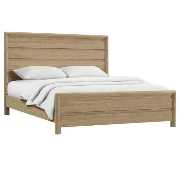 JERFIT Queen Size Bed Frame, Solid Wood Platform Bed with Headboard, Modern Beige Bedroom Furniture for Easy Assembly