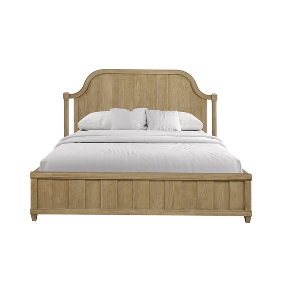 JERFIT Queen Size Bed Frame, Solid Wood and MDF Platform Bed with Upholstered Headboard in Tan Cashew Finish