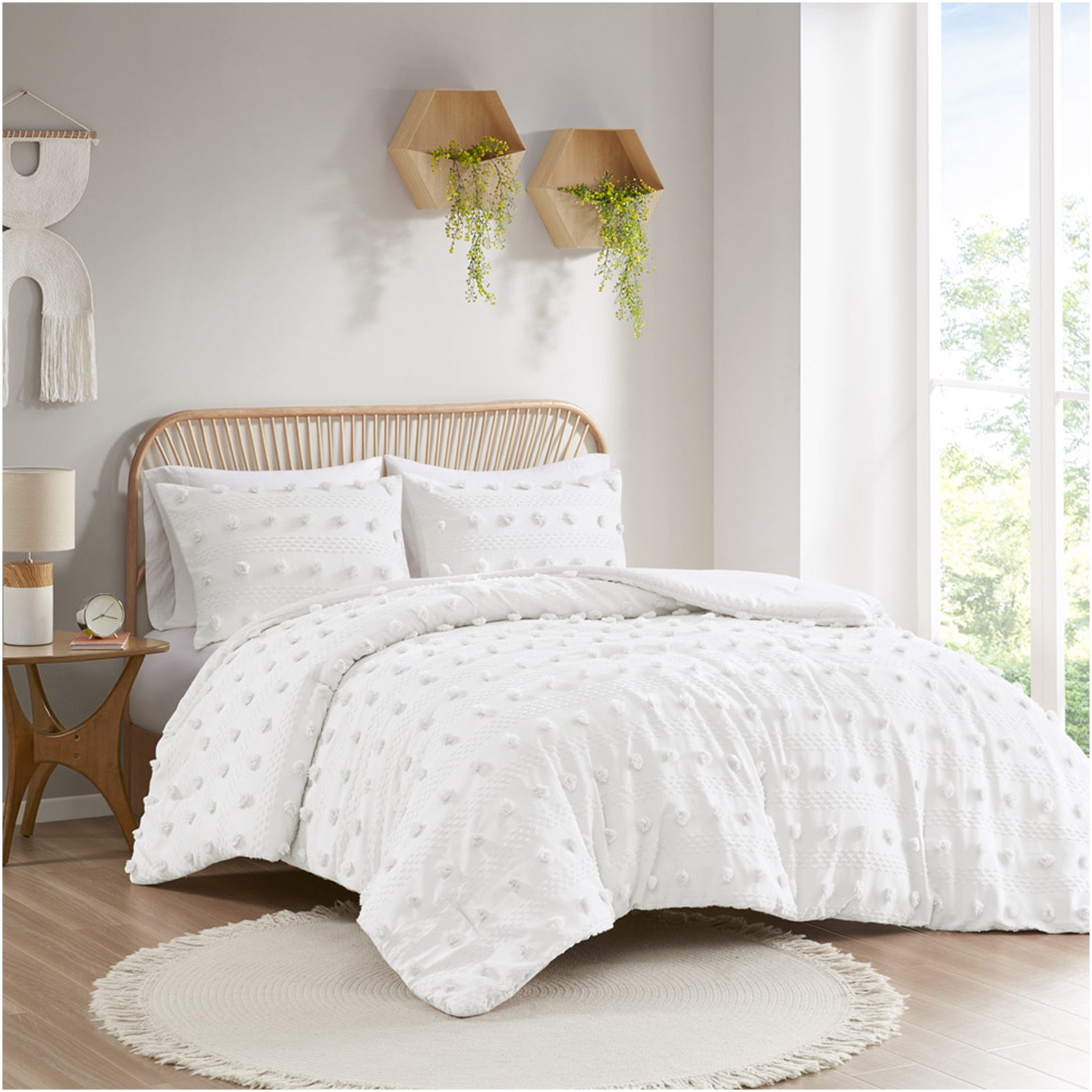 JERFIT Queen Size Comforter Set Ivory - Jacquard Pompom Design ...