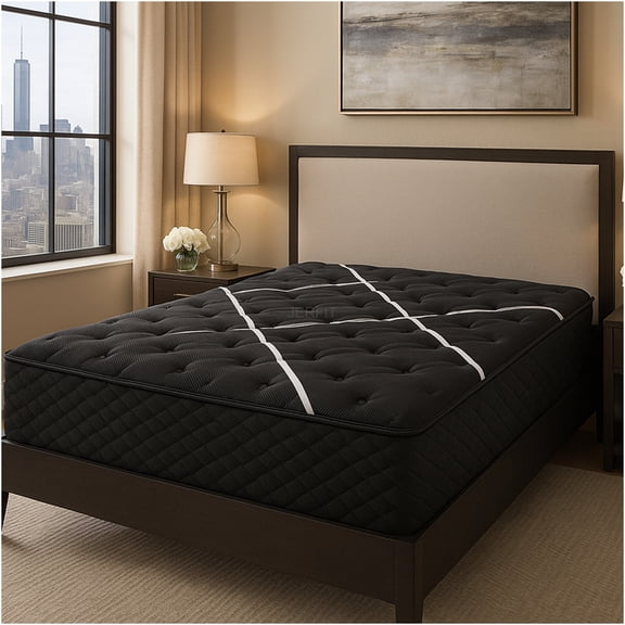 JERFIT Queen Size Hybrid Mattress, 12 Inch Plush Feel Cooling Gel Memory Foam Mattress with Pocket Springs for Motion Isolation, Medium Firm Support, CertiPUR-US Certified, Black White