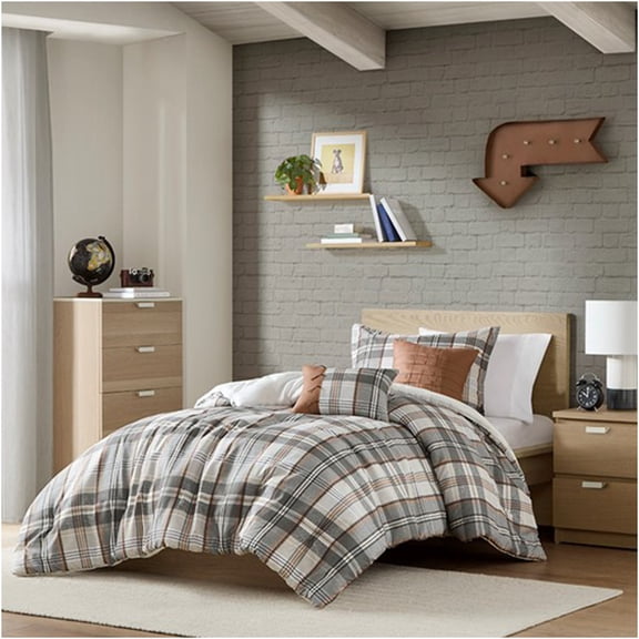 JERFIT Queen Size Plaid Comforter Set, 6-Piece Bedding Set with Comforter, Shams & Decorative Pillows, Microfiber Polyester, Multicolor Vintage Pattern, Hypoallergenic, Machine Washable