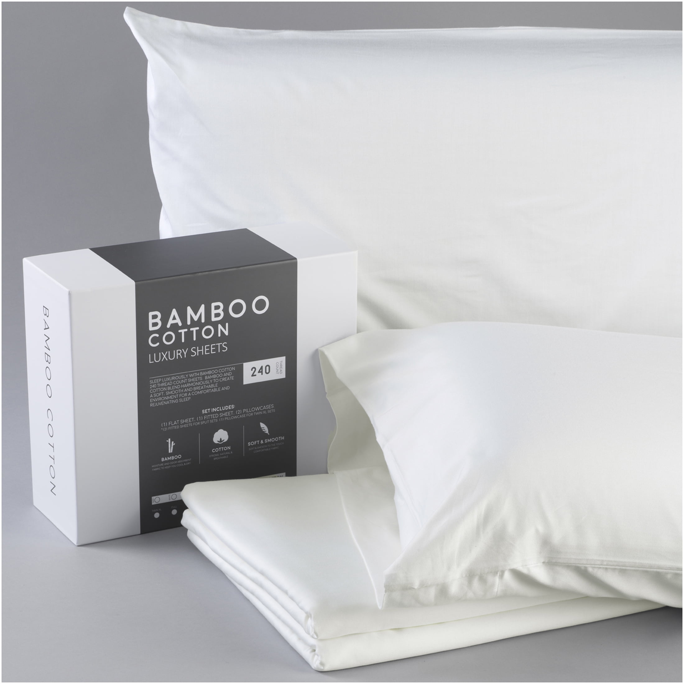 JERFIT Queen Size Sheet Set - 4 Piece Ivory Bamboo Cotton Blend Bed Sheets, 240 Thread Count, Breathable, Moisture Wicking, Ultra Soft & Smooth