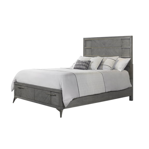 JERFIT Queen Size Storage Bed with LED Headboard, 2 Drawers, Gray Modern Platform Bed Frame, Solid Wood MDF Construction