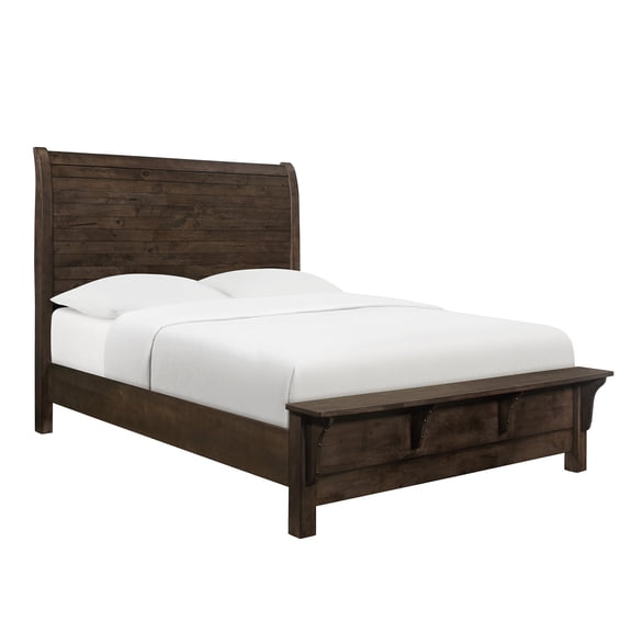 JERFIT Queen Sleigh Bed Frame, Brown Wood Platform Bed with Headboard and Footboard, Rustic Farmhouse Bedroom Furniture