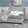 thumbnail image 1 of JERFIT Queen Upholstered Bed Frame with Wingback Headboard, Light Grey Fabric Platform Bed, Deep Button Tufted, No Box Spring Needed, Easy Assembly, 1 of 10