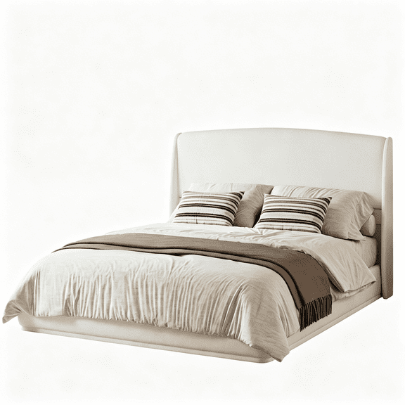 JERFIT Queen Upholstered Bed Frame with Wingback Headboard, Low Profile Platform Bed, No Box Spring Needed, Easy Assembly, Beige Linen Fabric