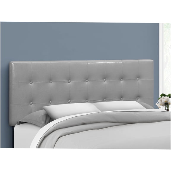 JERFIT Queen Upholstered Headboard, Grey Leather Look, Button-Tufted Design