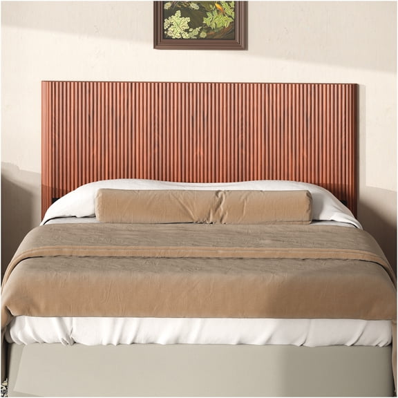JERFIT Queen Upholstered Headboard, Modern Farmhouse Style with Arched Corrugated Design, Walnut Finish, Easy Assembly for Bedroom Decor
