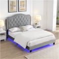 thumbnail image 1 of JERFIT Queen Upholstered Platform Bed with LED Lights, Button Tufted Velvet Headboard, Wood Slat Support, No Box Spring Needed, Light Gray, 1 of 10