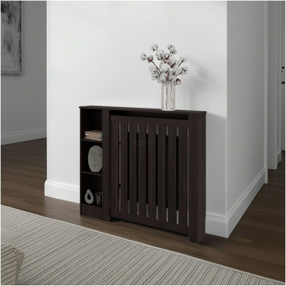 JERFIT Radiator Cover Cabinet with 3 Shelves, Black Engineered Wood, Ventilated Heater Enclosure, Modern Storage Organizer