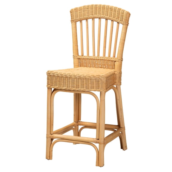 JERFIT Rattan Counter Stool, Boho Bar Stool with Footrest, Natural Woven Accent Stool for Kitchen Island, Breakfast Bar, and Home Decor