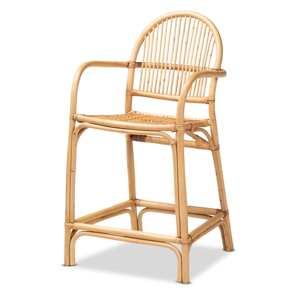 JERFIT Rattan Counter Stool with Armrests and Footrest, Brown Woven Bar Stool for Kitchen Island, Fully Assembled