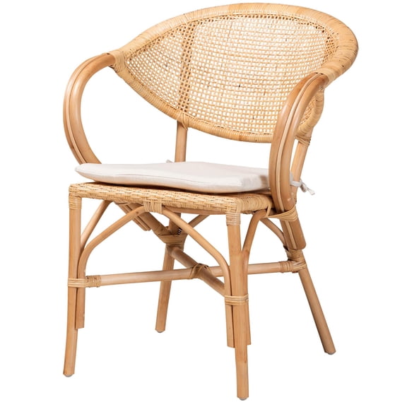 JERFIT Rattan Dining Chair with Cushion, Brown Woven Bohemian Accent Chair for Kitchen Dining Room, Fully Assembled