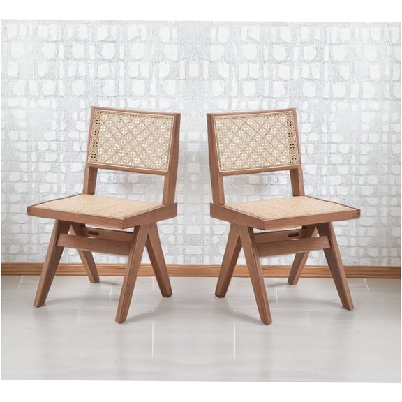 JERFIT Rattan Dining Chairs Set of 2, Natural Wood Frame with Woven Seat & Back, Mid-Century Modern Kitchen & Dining Room Side Chairs