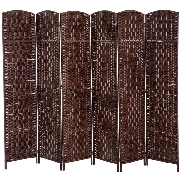 JERFIT Rattan Room Divider Screen with Arched Top, 6-Panel Wood Privacy Folding Partition for Home, Dorm, Office