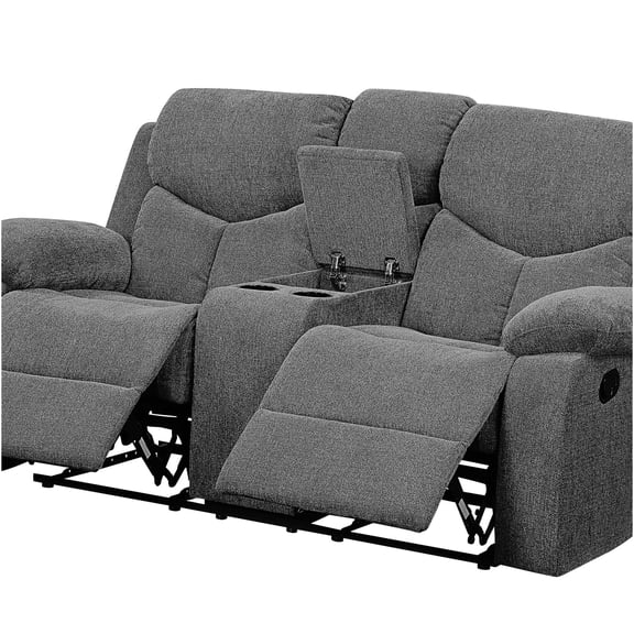 JERFIT Reclining Loveseat with Console, Gray Chenille Sofa, Motion Furniture with Cup Holders and Storage