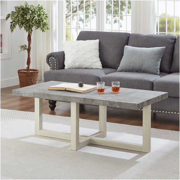 JERFIT Rectangular Coffee Table Cross Base MDF Build Multiple Finish Options For Primary Living Area Arrangement