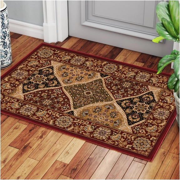 JERFIT Red 2x3 Ft Traditional Area Rug with Floral Medallion Pattern, Non-Shedding Stain Resistant Indoor Accent Rug for Entryway Dining Room Living Room