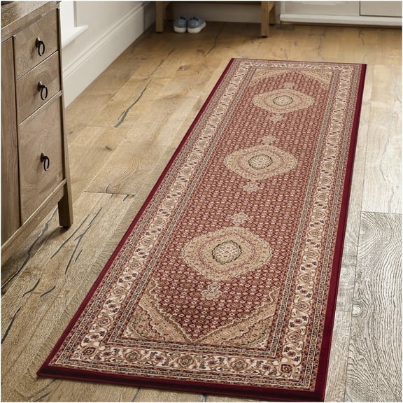 JERFIT Red Herati Mahi Traditional Area Rug, 2'7"x9'10" Non-Shedding Stain Resistant Polypropylene Rug for Living Room, Office, High Traffic Areas