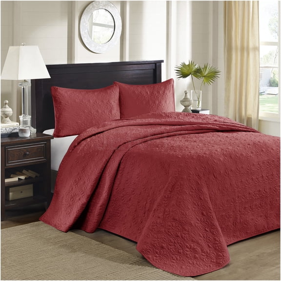 JERFIT Red King Size Reversible Quilted Bedspread Set for Bedroom Refresh