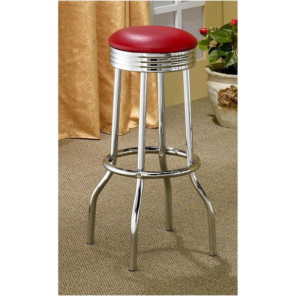 JERFIT Retro 2-Pack Bar Stools with Red Faux Leather Seat and Chrome Metal Legs for Kitchen Island, Diner, Home Bar