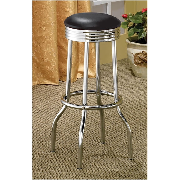 JERFIT Retro Chrome and Black Metal Bar Stools Set of 2, Vintage Faux Leather Counter Height Stools for Kitchen Island, Diner, Home Bar