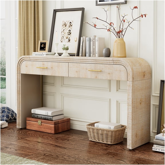 JERFIT Retro Console Table with 2 Drawers, Distressed Wood Finish Sofa Table for Entryway, Hallway, Living Room & Home Office
