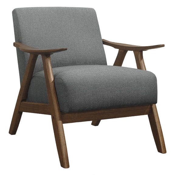 JERFIT Retro Modern Accent Chair, Gray Fabric Upholstered with Walnut Finish Solid Wood Frame for Living Room, Bedroom