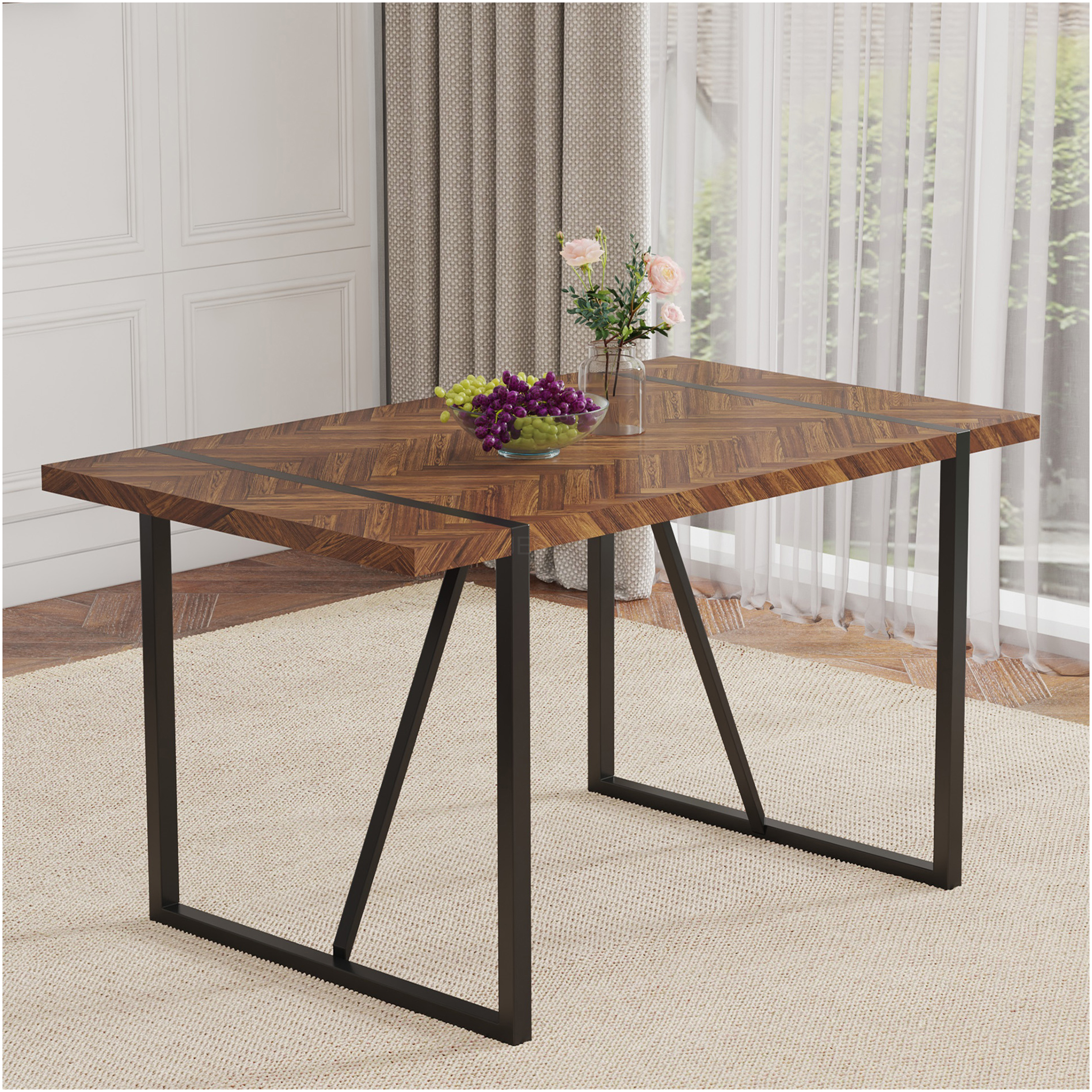 JERFIT Retro Modern Dining Table for 4, Rectangular Kitchen Table with ...