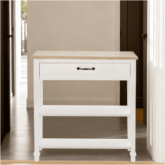JERFIT Retro Sofa Table Console with Drawer & Shelves, Narrow Entryway Hall Table for Small Space, Antique White