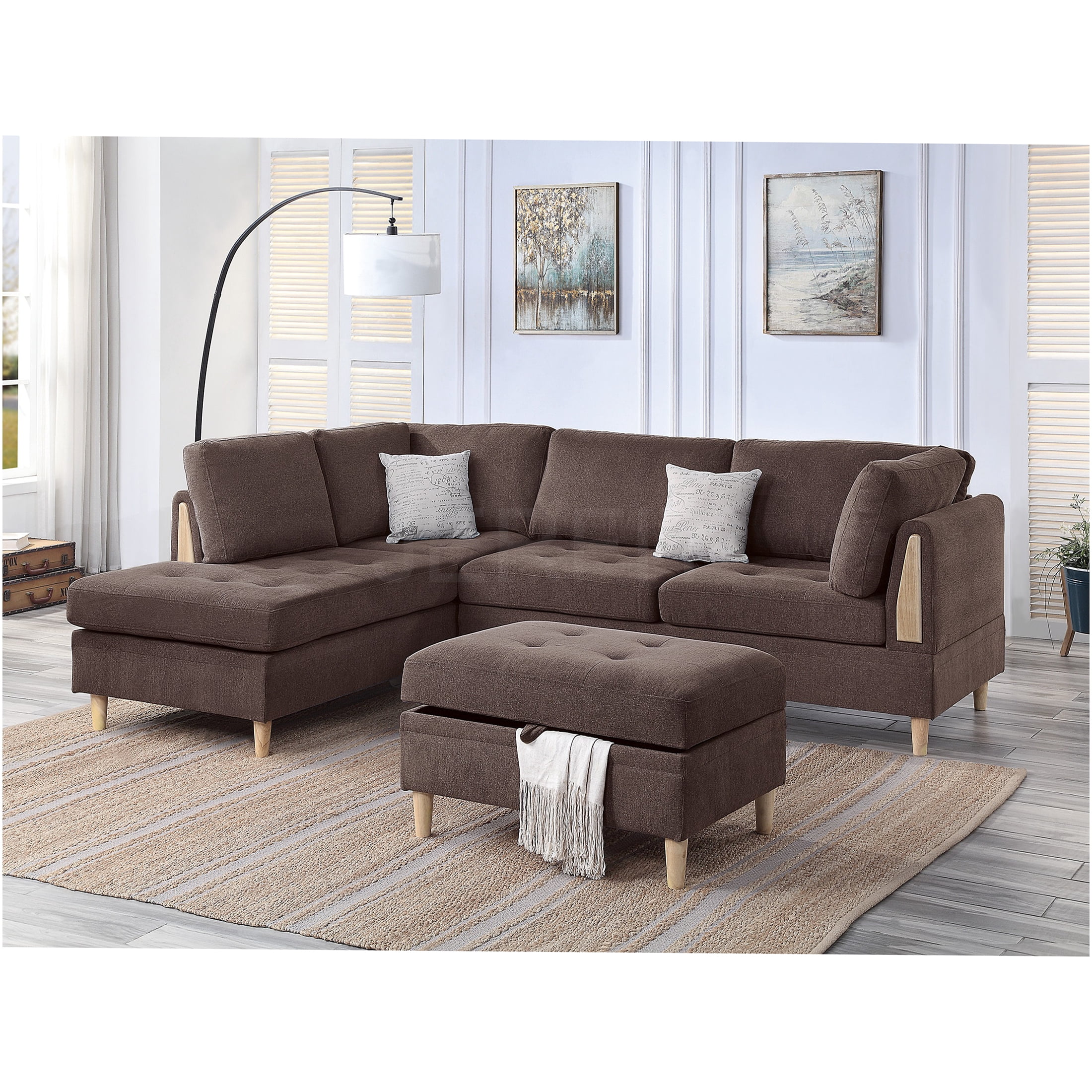JERFIT Reversible 3-Piece Chenille Sectional Sofa Set with Storage ...