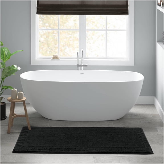 JERFIT Reversible 3000 GSM Cotton Bath Rug, 24x60 Inch Extra Long Plush Non-Slip Bathroom Mat, Black
