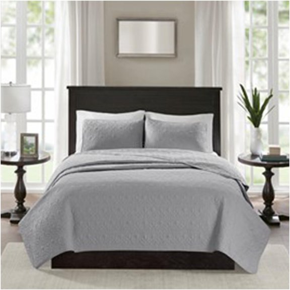 JERFIT Reversible King Quilt Set with Shams, Grey Cottage Style Bedding, All Season Cotton Blend, Anti-Microbial & Machine Washable