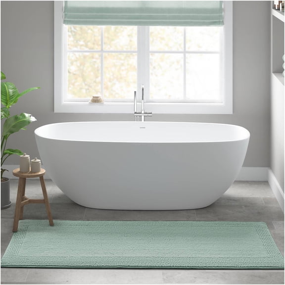 JERFIT Reversible Plush Bath Rug Mat, 24x60 Inch Extra Long, 3000 GSM Heavyweight 100% Cotton, Non-Slip Green Bathroom Rug, Machine Washable