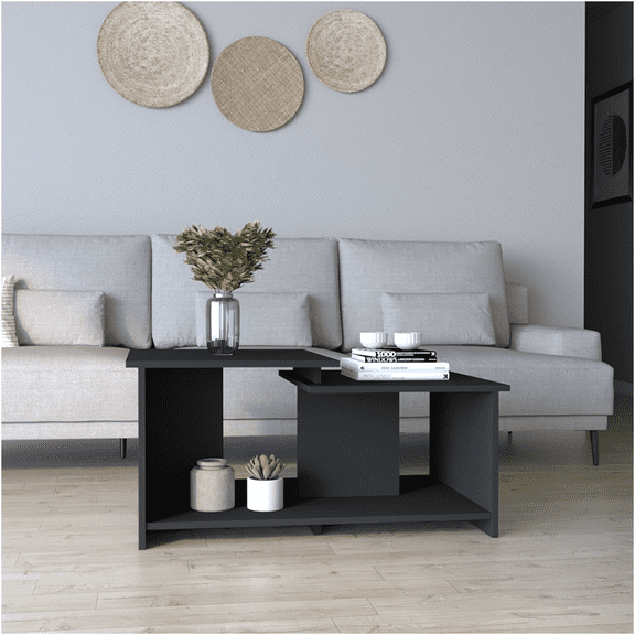 JERFIT Rochester Modern Coffee Table with Open Shelf, Carbon Espresso Finish, Brown