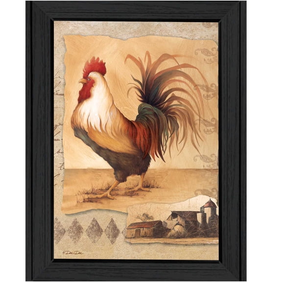 JERFIT Rooster Wall Art Framed Print, Multicolor Modern MDF Wood Canvas, Ready to Hang Farmhouse Decor for Living Room, Bedroom, Kitchen