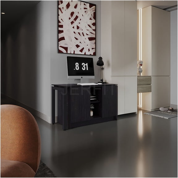 JERFIT Rotating L-Shaped Desk with Storage, 72 Inch Large Reversible Computer Desk for Home Office, Modern Black Workstation
