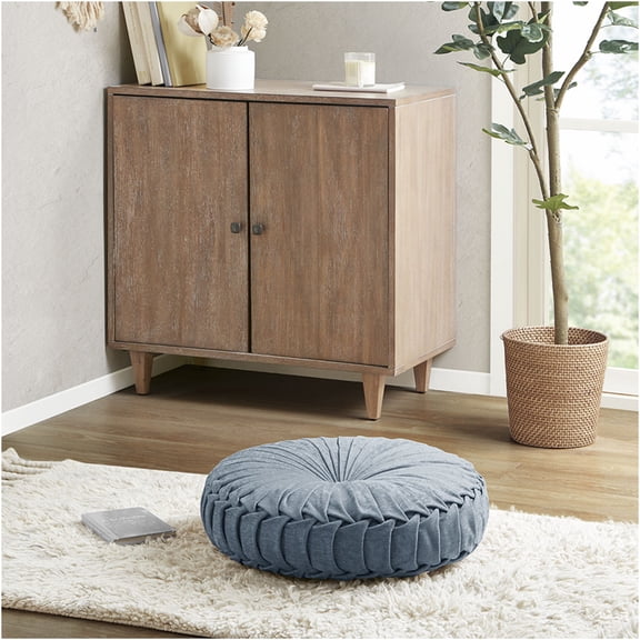JERFIT Round Chenille Floor Pillow, Plush Tufted Cushion for Seating, Lounge, Nursery, Dorm Room Decor in Aqua Blue