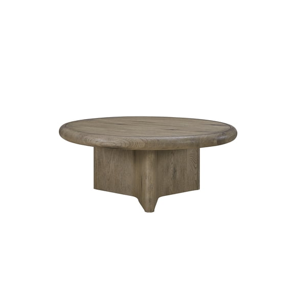 JERFIT Round Cocktail Table with Pedestal Base, 30 inch Knotty Oak Coffee Table for Living Room, Solid Wood Modern Accent Table