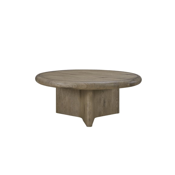 JERFIT Round Cocktail Table with Pedestal Base, 30 inch Knotty Oak Coffee Table for Living Room, Solid Wood Modern Accent Table